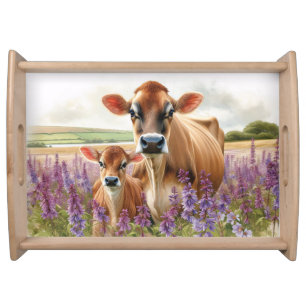 Jersey Cow and Calf Wildflower Serving Tray