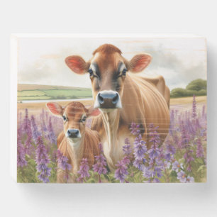 Jersey Cow and Calf Wildflower Wooden Box Sign