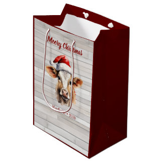 Jersey Cow Barn Wood "Moory Christmas" Medium Gift Bag