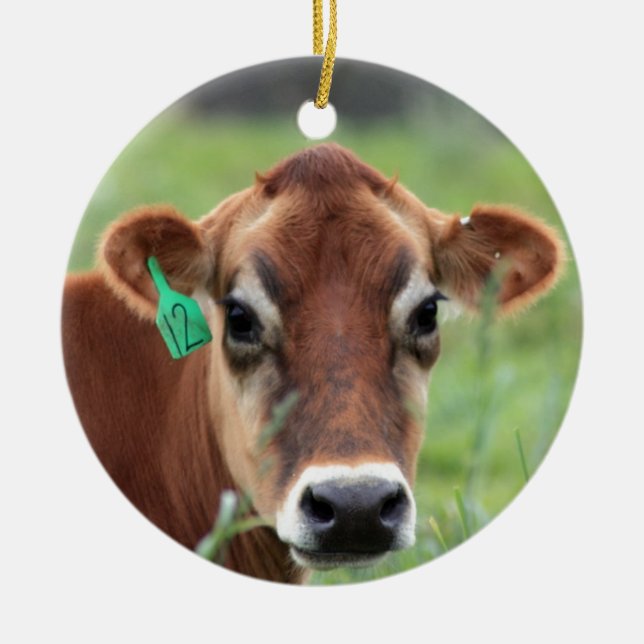 Jersey Cow Ceramic Ornament (Front)