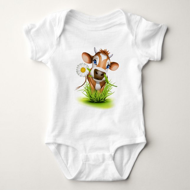 Jersey cow in grass baby bodysuit (Front)