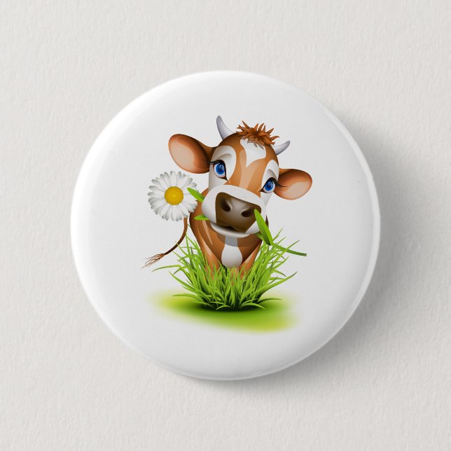 Jersey cow in grass button (Front)