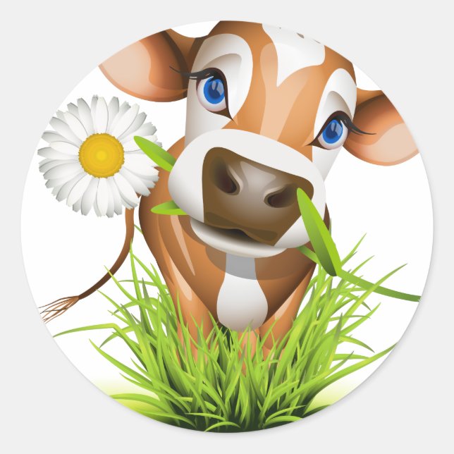 Jersey cow in grass classic round sticker (Front)