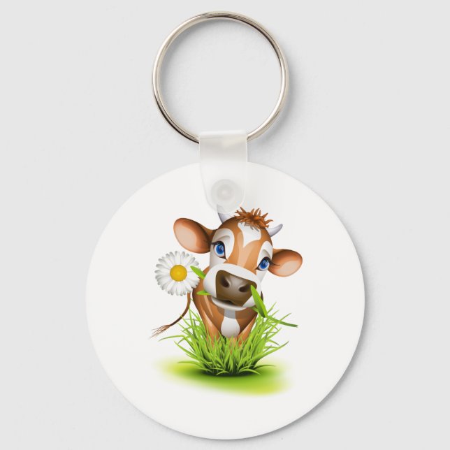Jersey cow in grass keychain (Front)