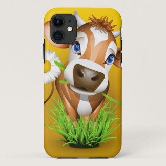 Jersey cow in grass over yellow iPhone 11 case
