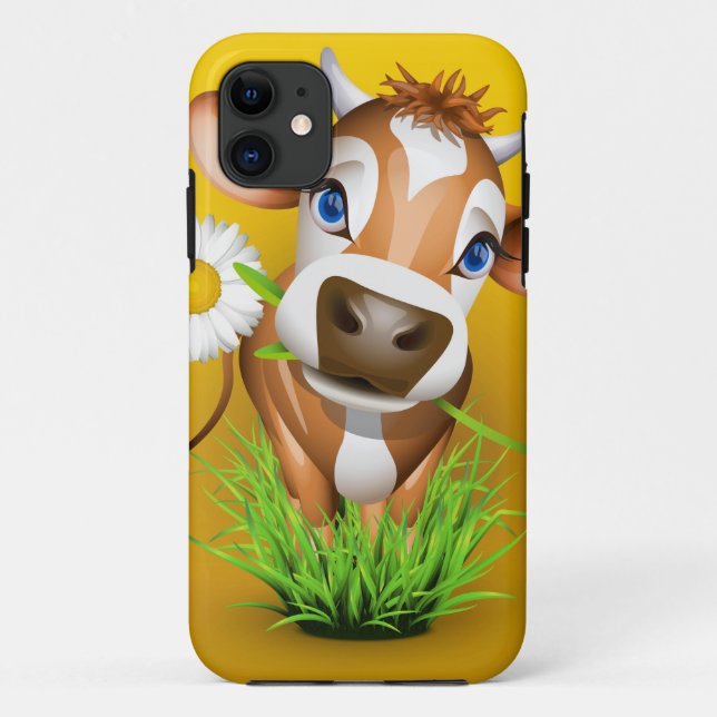 Jersey cow in grass over yellow Case-Mate iPhone case (Back)