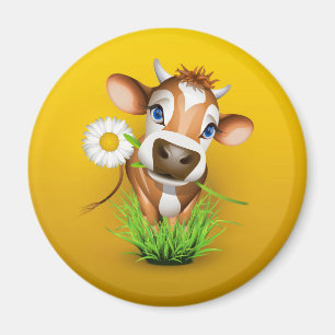 Jersey cow in grass over yellow magnet