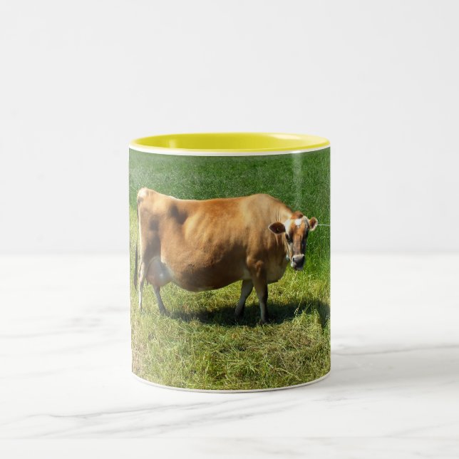 Jersey cow in the Channel Islands Two-Tone Coffee Mug (Center)