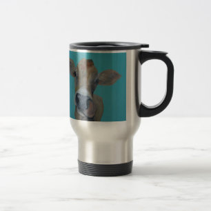 Jersey Cow licking her nose Travel Mug