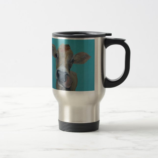 Jersey Cow licking her nose Travel Mug (Right)