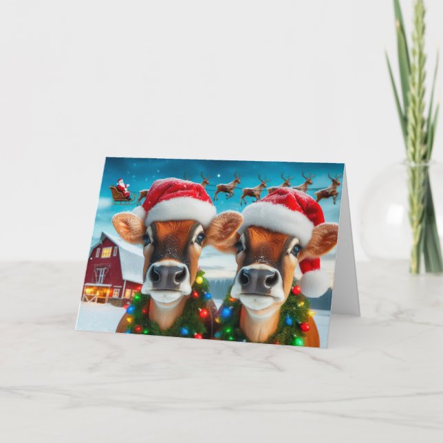 Jersey Cows Ready for Santa Card (Front)