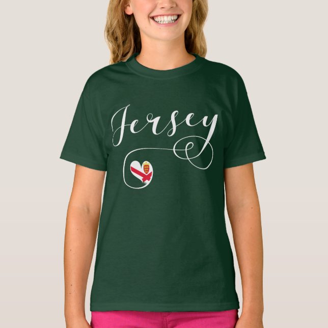 Jersey Flag Heart, Channel Islands T-Shirt (Front)