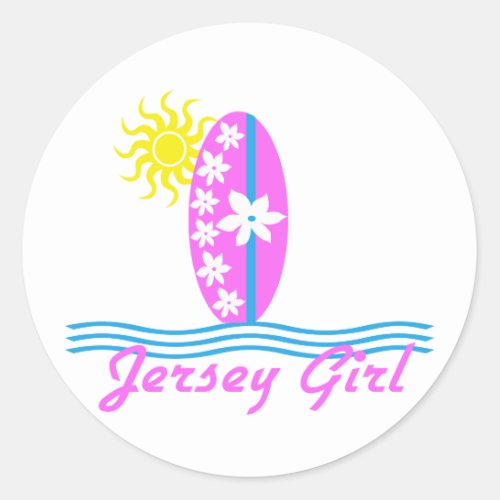 Jersey Girl baby Bodysuit Pink Surfboard WSun Classic Round Sticker
