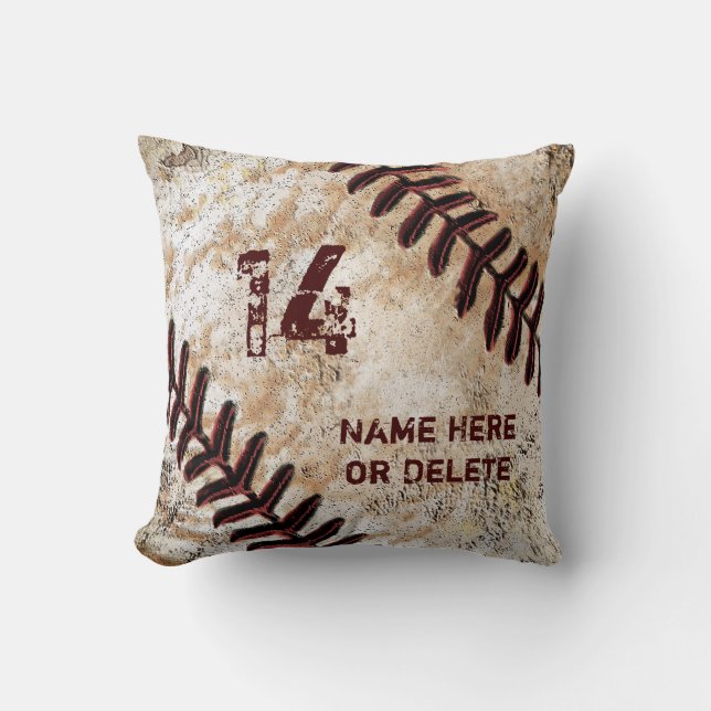 Jersey Number and Name on Vintage Baseball Pillow (Front)