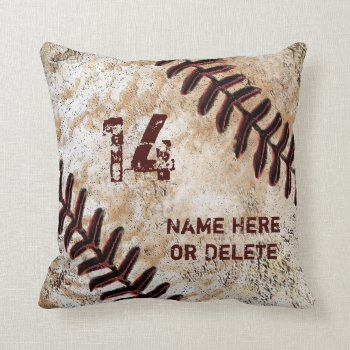 Jersey Number And Name On Vintage Baseball Pillow by YourSportsGifts at Zazzle