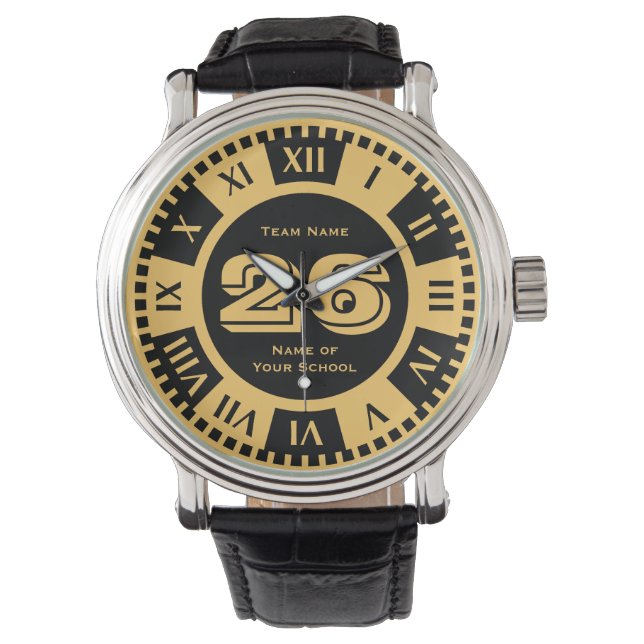 Jersey Number Black and Gold Varsity Colors Watch (Front)