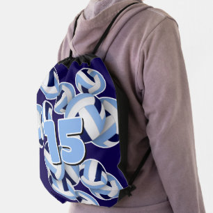 jersey number clustered navy lt blue volleyballs drawstring bag