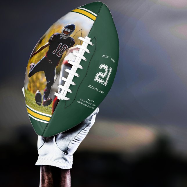 Jersey Number | Green & Gold Graduation Monogram Football (Creator Uploaded)