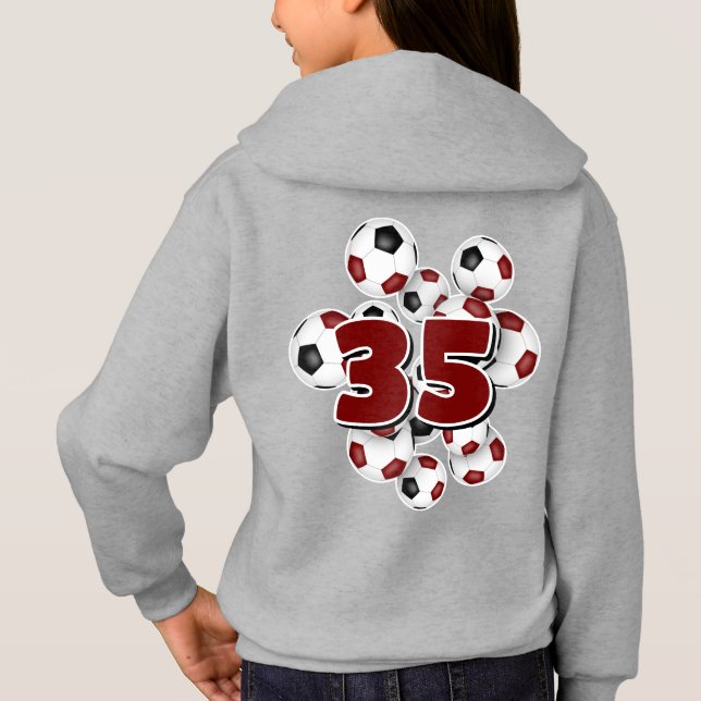jersey number on group of soccer balls maroon hoodie (Back)