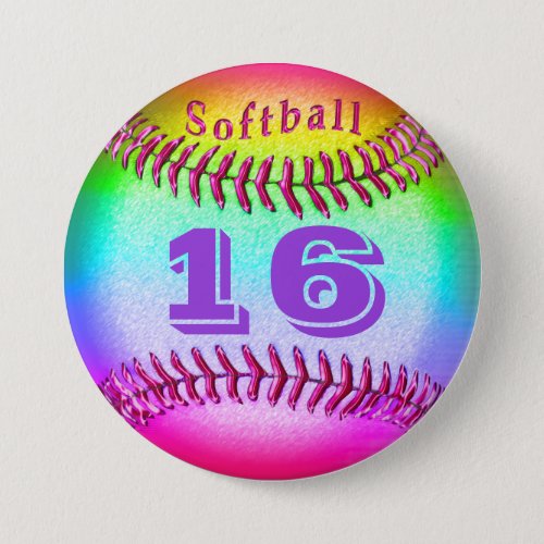 Jersey NUMBER on Softball Buttons Pins for Girls