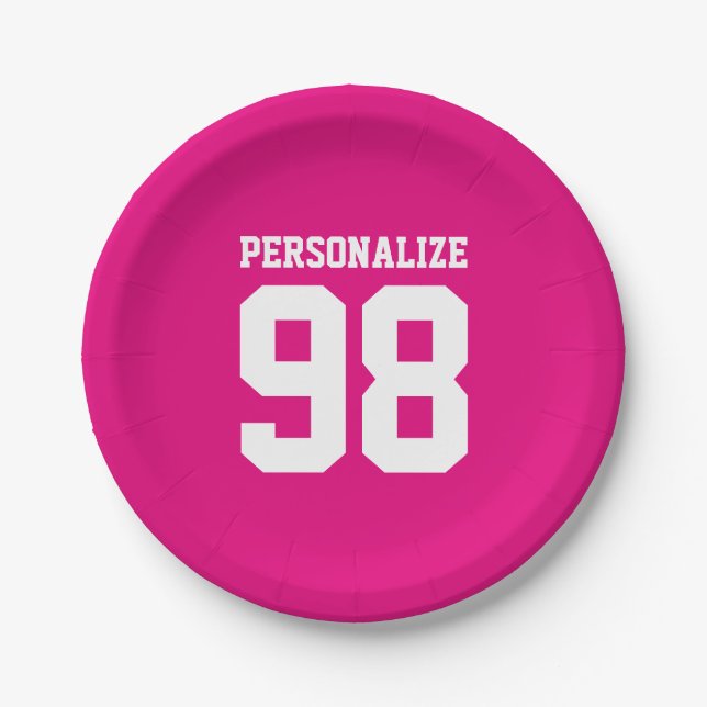 Jersey number paper plates for sports birthday (Front)