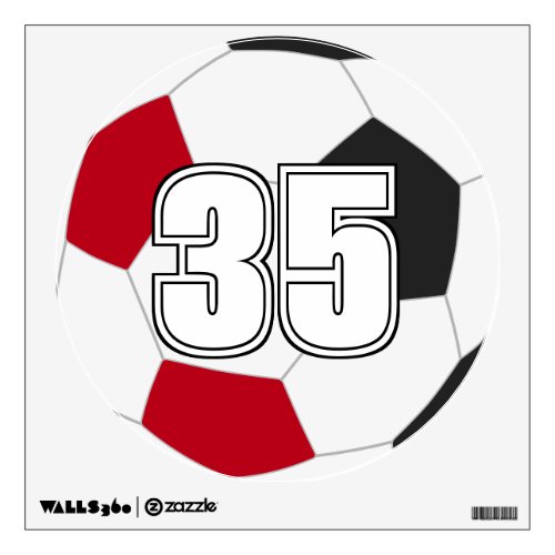 jersey number red black or ANY COLORS soccer ball Wall Decal