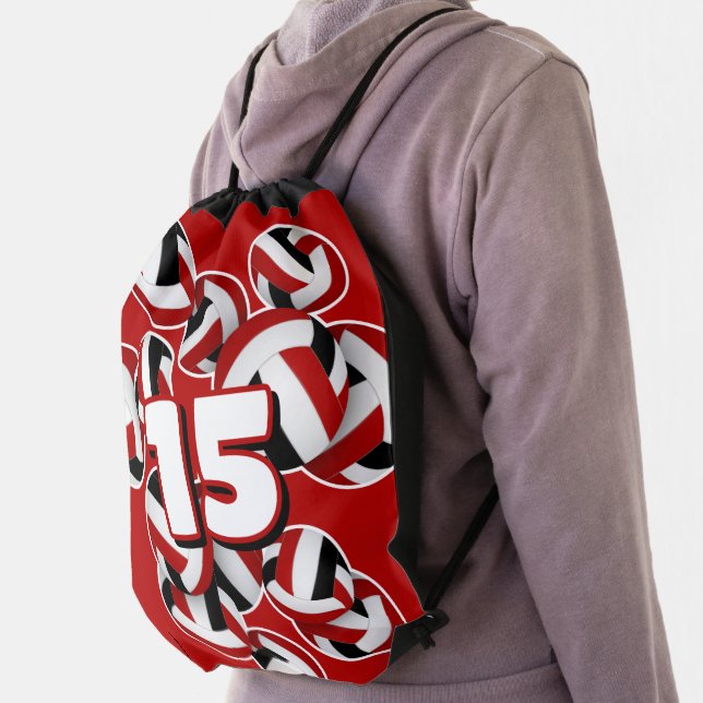 jersey number red black team colors volleyballs drawstring bag (Insitu)