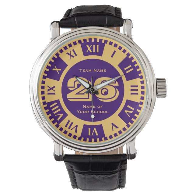 Jersey Number Royal Purple and Gold Varsity Colors Watch (Front)
