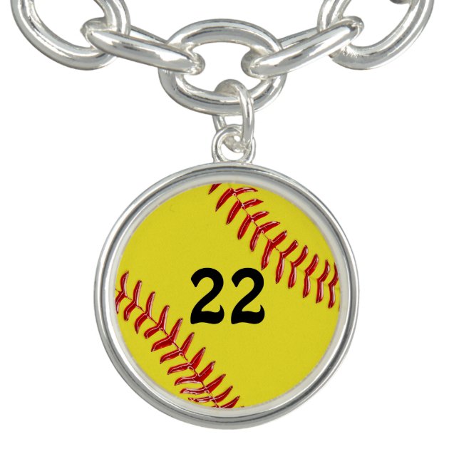 Jersey Number Softball Charm Bracelet (Design)