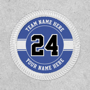 Jersey number, team and player name blue and white patch