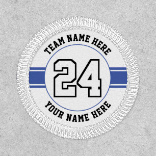 Jersey number, team and player name blue sports patch