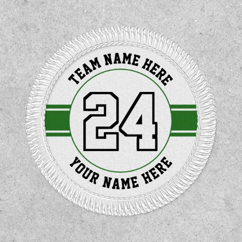 Jersey number team and player name green sports patch