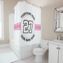 Jersey number, team and player name pink sports shower curtain