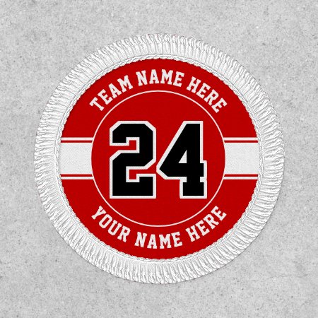 Jersey Number, Team And Player Name Red And White Patch