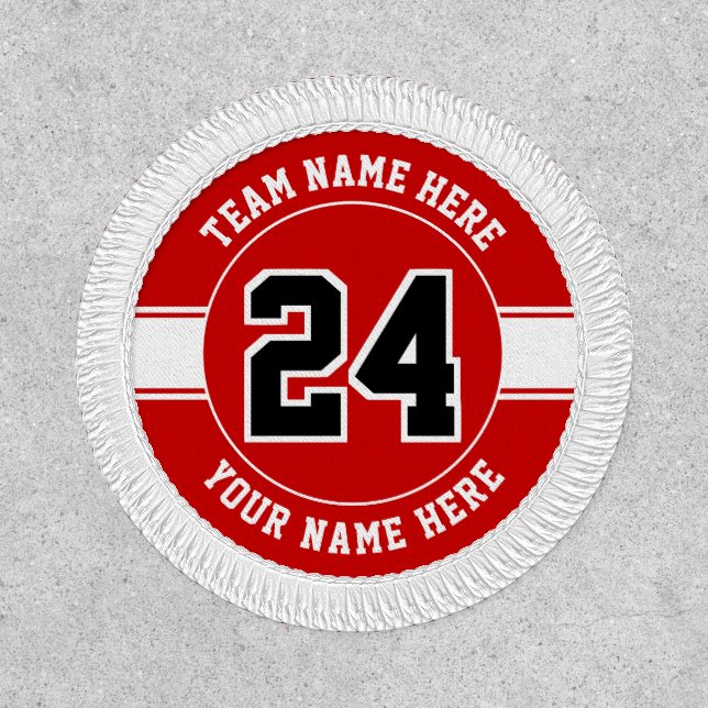 Jersey number, team and player name red and white patch (Front)