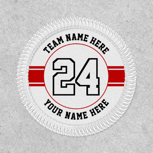 Jersey number team and player name red sports patch