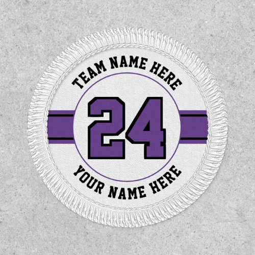 Jersey number team player name purple black patch