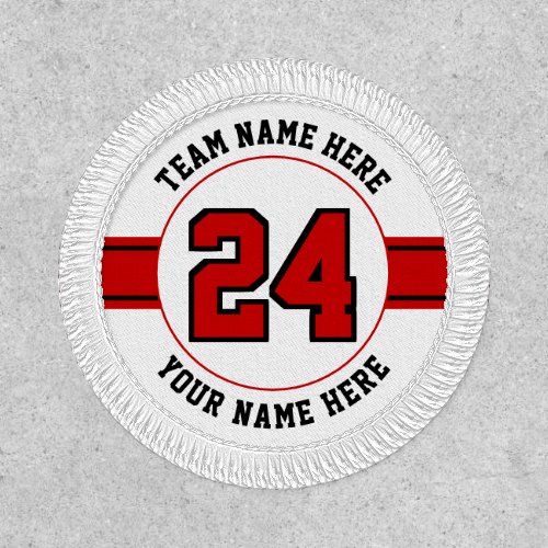 Jersey number team player name red black sports patch