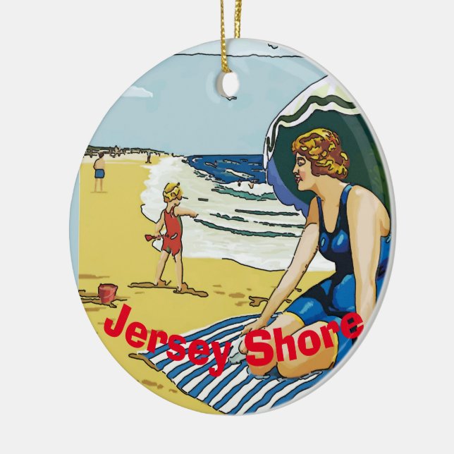 Jersey Shore,, add, edit text Ceramic Ornament (Left)