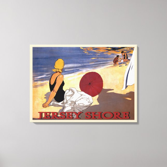 Jersey Shore Beach Family Bathing Canvas Print (Front)