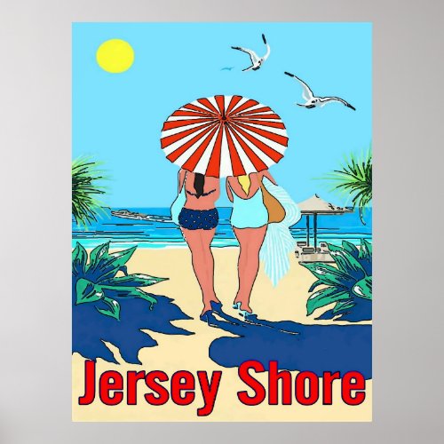 Jersey Shore Gals on Beach Poster