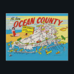 Jersey Shore Illustrated Map Postcard<br><div class="desc">A vintage,  very colorful postcard map of the Ocean County New Jersey shore repurposed on a new postcard.</div>