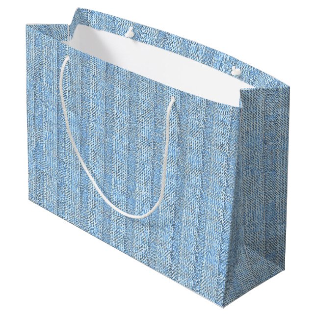 Jersey Stripe Knit Pattern in Baby Blue  Large Gift Bag (Back Angled)