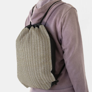Jersey Stripe Knit Pattern in Soft Beige Drawstring Bag
