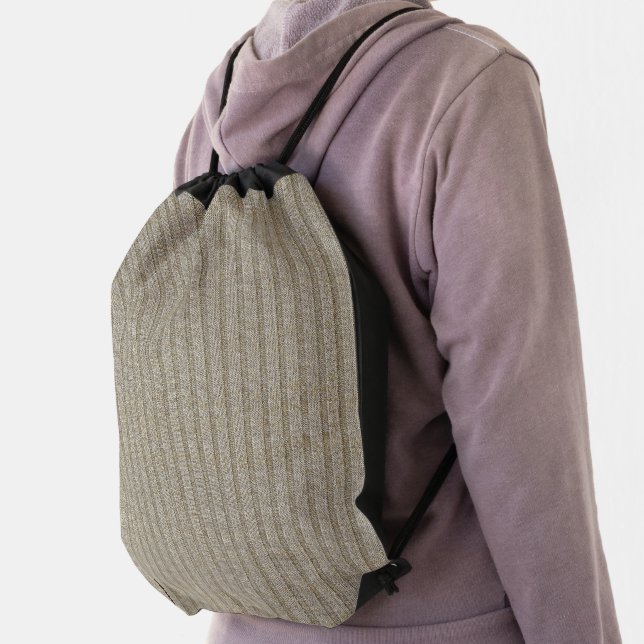 Jersey Stripe Knit Pattern in Soft Beige Drawstring Bag (Insitu)
