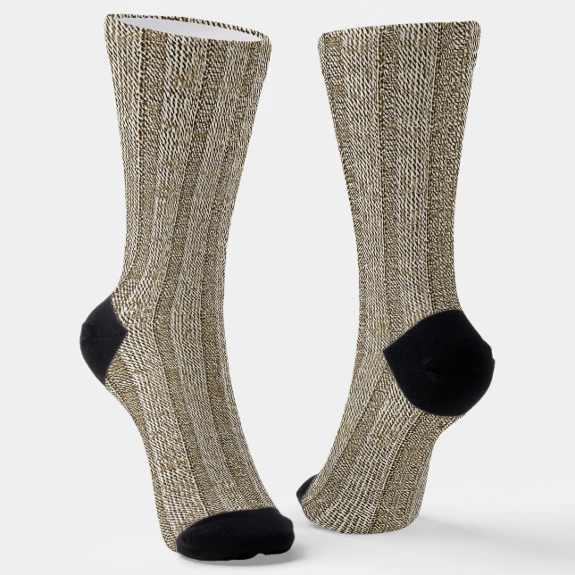 Jersey Stripe Knit Pattern in Soft Beige Socks (Angled)