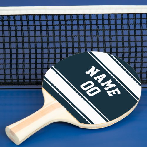 Jersey Style Blue and White Personalized Ping Pong Paddle