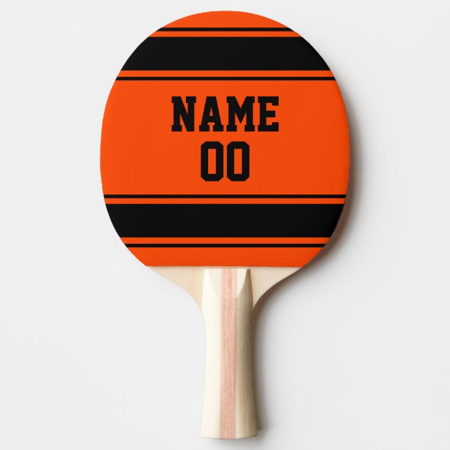 Jersey Style Blue Orange and Black Personalized Ping Pong Paddle (Front)