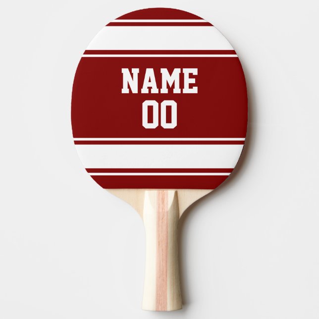 Jersey Style Maroon and White Personalized Ping Pong Paddle (Front)