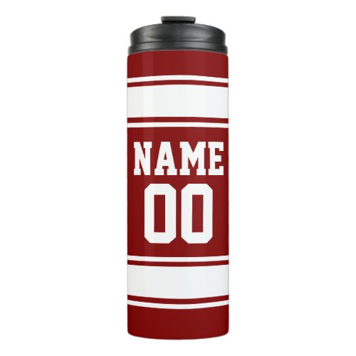 Jersey Style Maroon White Custom Name and Number Thermal Tumbler